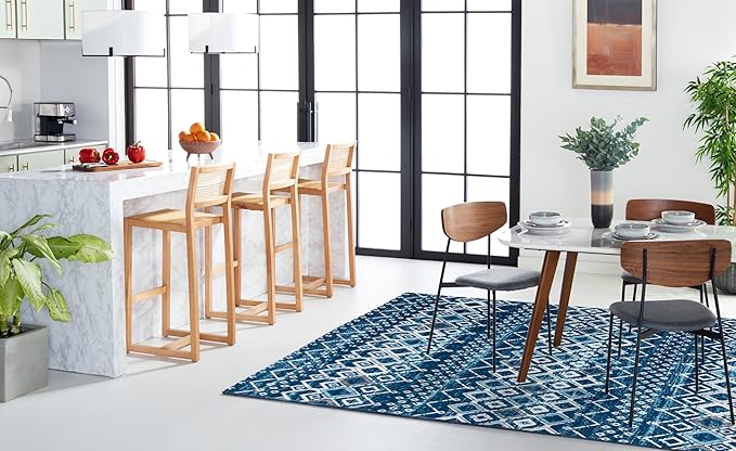 SAFAVIEH Amsterdam Collection Area Rug - 9' x 12', Navy & Beige, Moroccan Boho Design, Non-Shedding & Easy Care, Ideal for High Traffic Areas in Living Room, Bedroom (AMS108N)