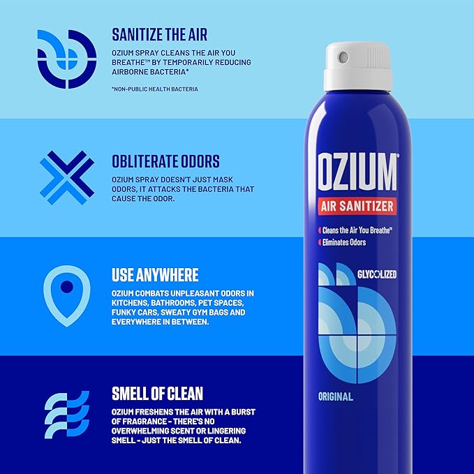 Ozium 805539-6 8 Oz. Air Sanitizer & Odor Eliminator for Homes, Cars, Offices and More - Original Scent, 6 Pack,Blue