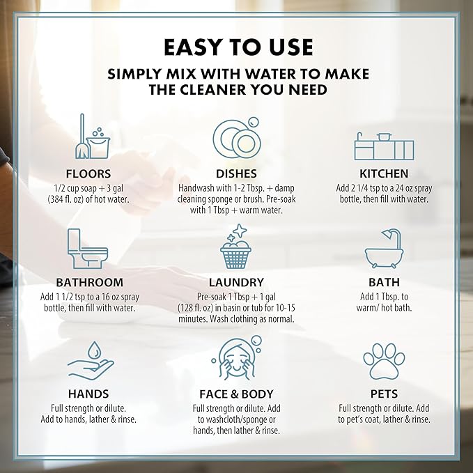 HARRIS Multi-Purpose Liquid Castile Soap for Home Cleaning, Use as Dish Soap, Laundry Detergent, Kitchen & Bathroom Surface Cleaner, Kids Room, 2 Pack of 32 Fl Oz with Microfiber Cloth (Unscented)