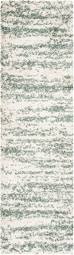 SAFAVIEH Hudson Shag Collection Runner Rug - 2'3" x 10', Ivory & Green, Modern Design, Non-Shedding & Easy Care, 2-inch Thick Ideal for High Traffic Areas in Living Room, Bedroom (SGH206Y)