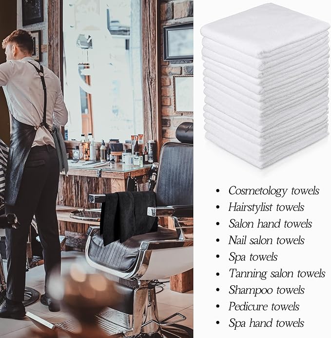 Shimeyao 40 Pack Bleach Proof Towels Microfiber Absorbent Resistant Hair Hand Towels Bulk Quick Dry for Barber Gym Bath Spa Shaving (Black White Grey,16 x 29 Inch)