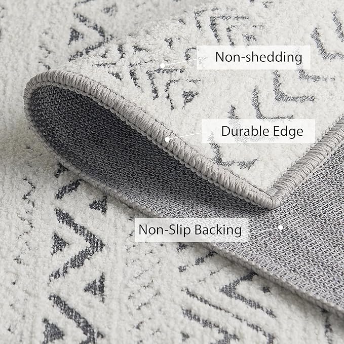 NICETOWN Grey Area Rug 5x8 for Living Room- Non Slip Thin Jacquard Grey Machine Washable Geometric Modern for Bedroom Large Entryway with Rubberback Throw Carpet for Office Bathroom Bedroom