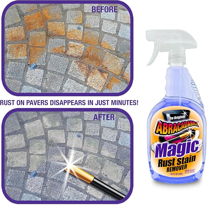 Abracadabra® Magic Rust Remover 32oz – Premium Rust Stain Remover for Concrete, Fiberglass, Glass, fabrics, Vinyl, Metals, Carpet & More – Fast & Powerful Cleaning for Home & Outdoor Use