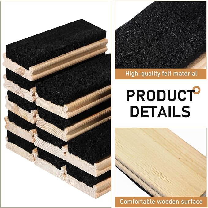 Felt Campus Style Erasers, Cleaner Dusters Felt Chalkboard Eraser for Kids Wood Chalk Eraser for Chalkboard Cleaners Dusters for Markers White Black Boards Paint School Students Teachers (12)