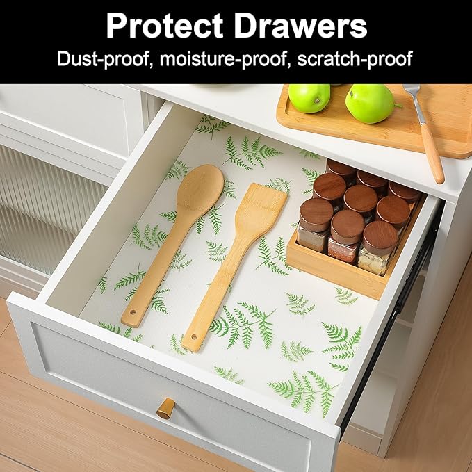Cooyes Shelf Liner Drawer Liners, Shelf Liners for Kitchen Cabinets, Non Adhesive Cabinet Liner, EVA Waterproof Non-Slip Refrigerator Liners for Kitchen, Drawer（17.5" W x 360" L）