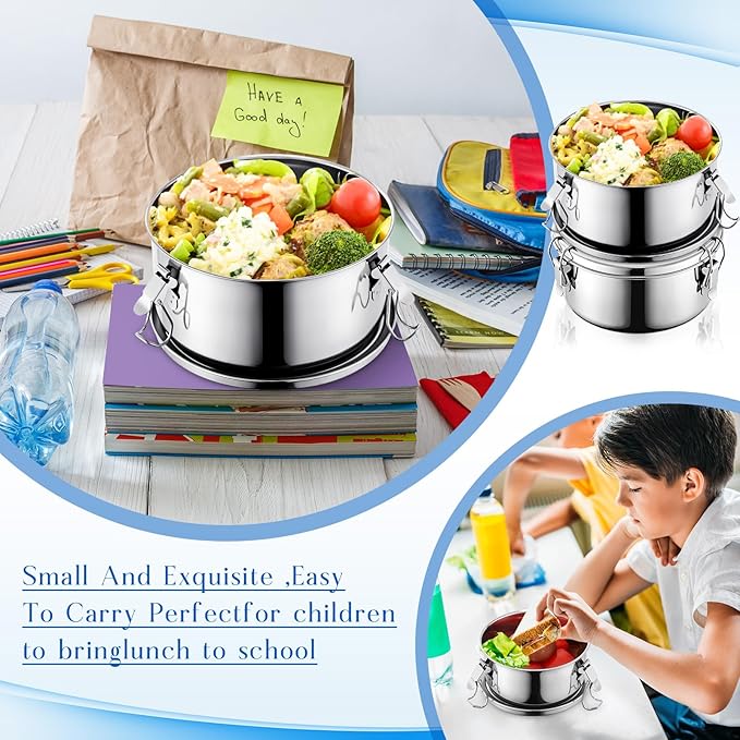 4 Pcs Small Stainless Steel Bento Box 13 oz Reusable 304 Stainless Steel Food Storage Containers with Lockable Clips to Leak Proof, Dishwasher Safe