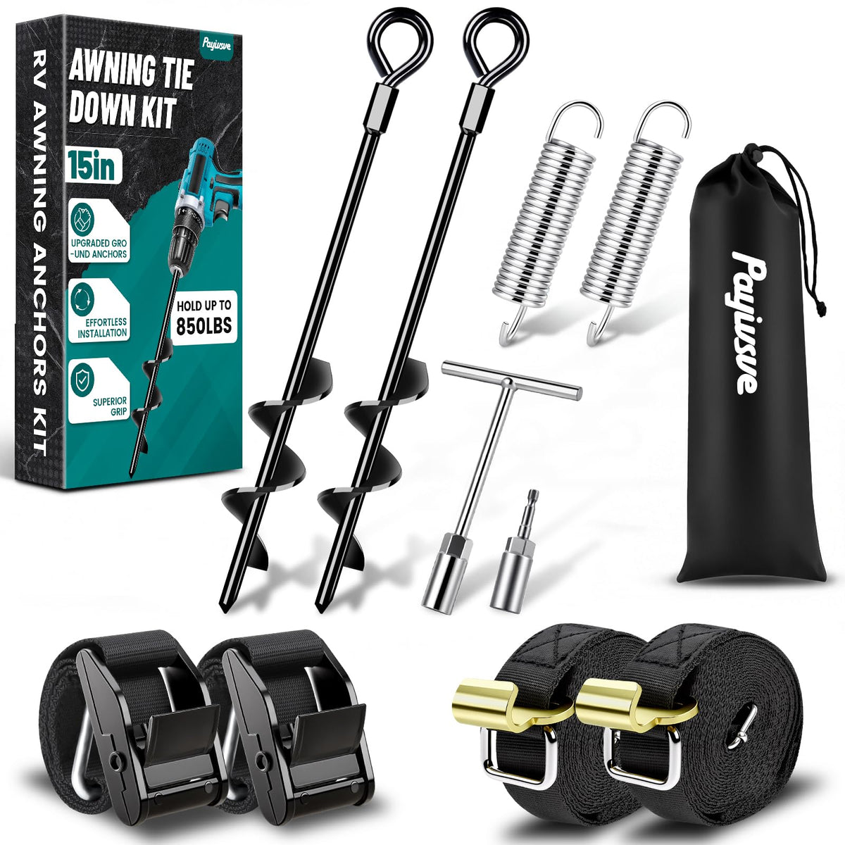 RV Awning Tie Down Anchor Kit Wind-Proof for Camper Travel - Image 1
