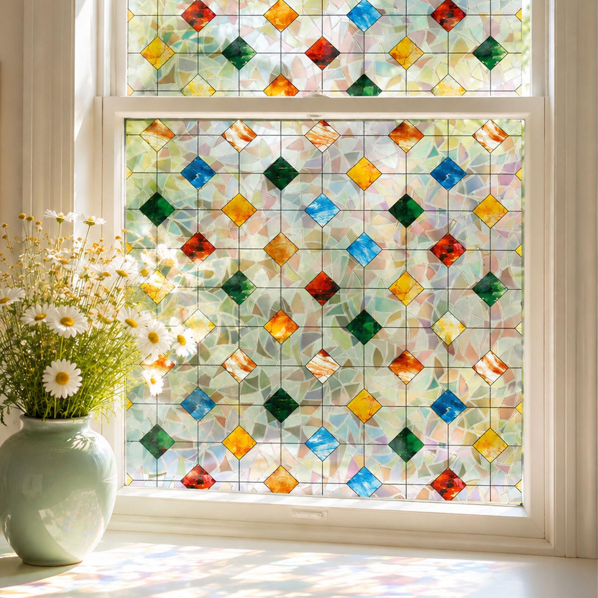 3D Stained Glass Window Privacy Film, No‑Glue Static Cling - Image 1