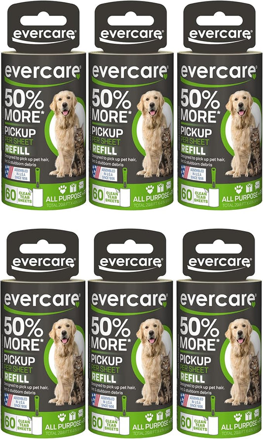 Evercare Extra Sticky Pet Lint Roller Refill 60 Sheets, 6-Pack