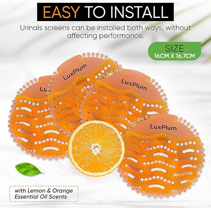 Urinal Screens Deodorizer 10 Pack Long-Lasting Orange Scent, Splash Control Urinal Mats Odor Eliminator for Wet & Dry Urinals Bathroom Freshener, Toilet Deodorizer, Urinal Cakes