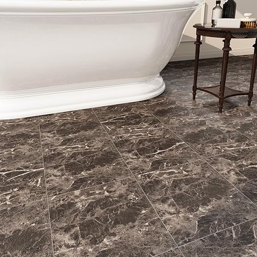 40 Pack Cover 40 Sq.Ft Peel and Stick Floor Tiles, 12” x 12” Self Adhesive Vinyl Flooring Easy DIY Installation for Kitchen, Living Room, Laundry, RV, Brown Marble