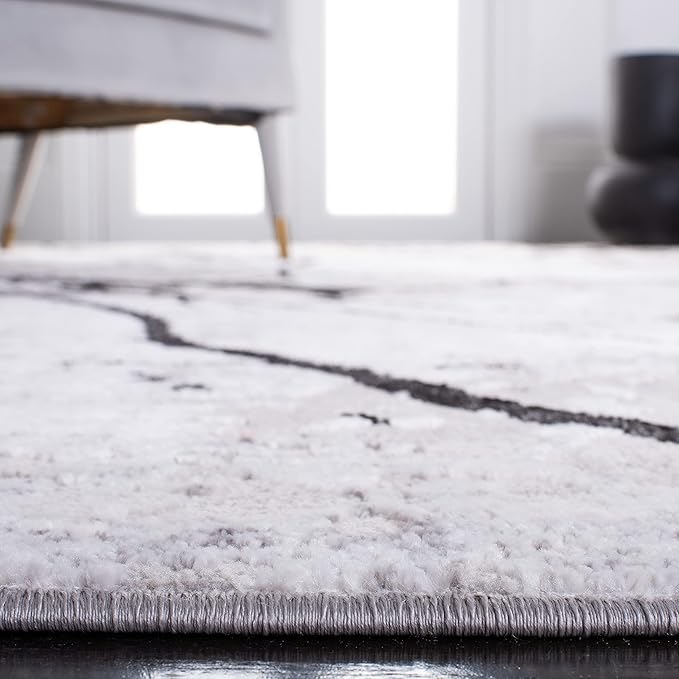 SAFAVIEH Amelia Collection Area Rug - 10' Square, Grey & Black, Modern Abstract Design, Non-Shedding & Easy Care, Ideal for High Traffic Areas in Living Room, Bedroom (ALA293K)