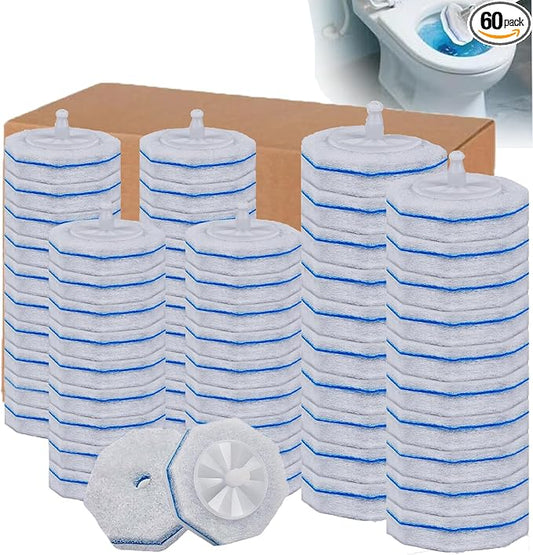60pcs Count Toilet Bowl Wand Refills,Toilet brush,Disposable Toilet Cleaner Refills,Thickened Cleaning Layer,Won't Fall Apart,for Ceramics and Bathroom Cleaning (Blue)