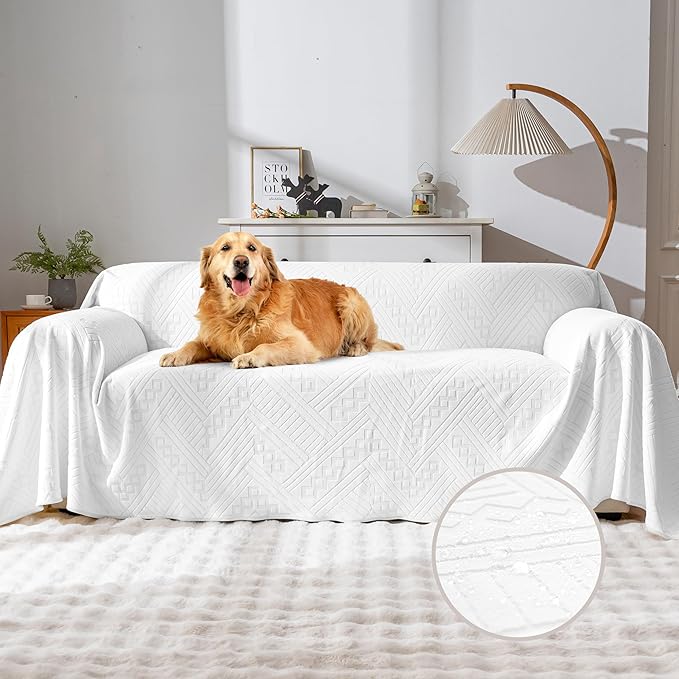 Waterproof Couch Cover for Sofa, Reversible Sofa Slipcovers for Dogs and Cats, Pet-Friendly, Anti-Slip and Washable, with 3 Cushions (71×134in, White)