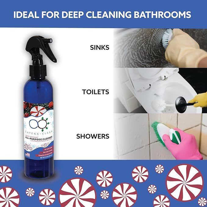 Natural Peppermint Bathroom Cleaner (6 Pack, 8 fl. oz each, 48 fl. oz total)– Refreshing, Fast-Acting, All-Purpose Spray for Toilet, Shower, & Sink – Descaler, Limescale, Grime, & Soap Scum Remover
