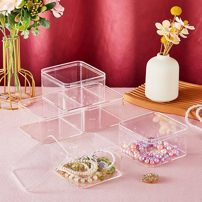 Blulu 8 Pcs Clear Acrylic Box with Lid Plastic Jewelry Mini Storage Box Mini Cube Containers for Candy and Tiny Jewelry Easter Party Favor(3.94 x 3.94 x 2.36 Inch,Classic Style)