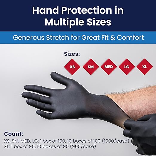 Adenna NGL228 Night Angel 4 mil Nitrile Powder Free Exam Gloves (Black, X-Large) Box of 90