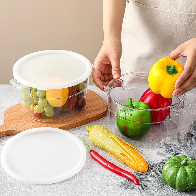 1 Pcs Dough Proofing Bucket with Lid, Round Food Storage Container 2 Qt Dough Bucket Clear Translucent Containers with Red Scale(White)
