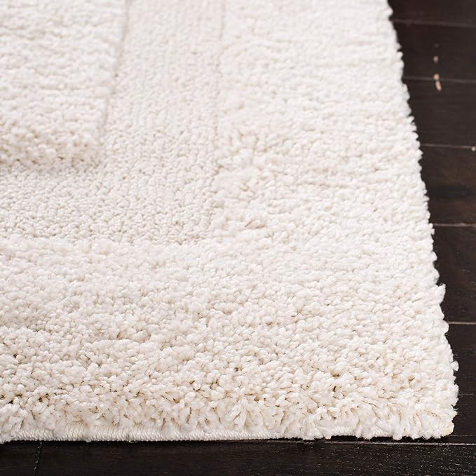 SAFAVIEH Florida Shag Collection Runner Rug - 2'3" x 8', Creme & Creme, Border Design, Non-Shedding & Easy Care, 1.2-inch Thick Ideal for High Traffic Areas in Living Room, Bedroom (SG454-1111)