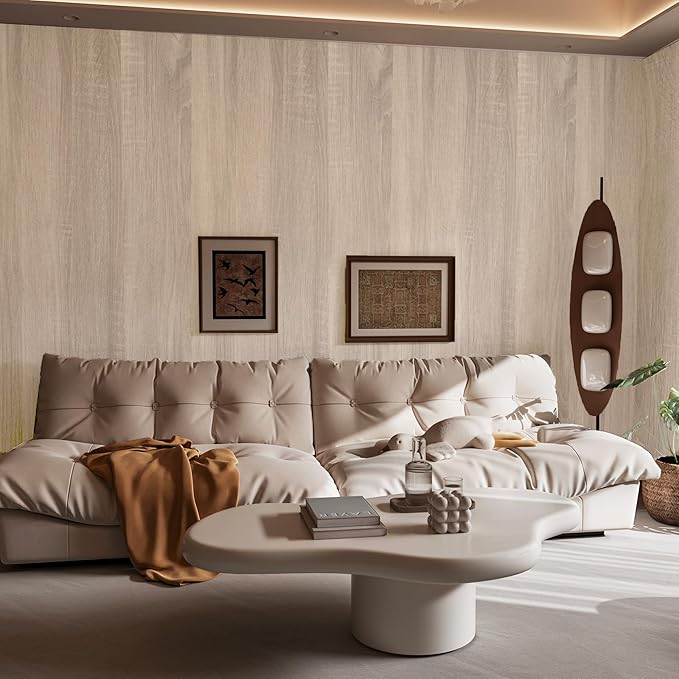 Large Size Wood Contact Paper 48"x354" Light Oak Wood Wallpaper Peel and Stick Faux Wood Contact Paper for Countertops Appliances Furnitrue Self Adhesive Waterproof Removable Wood Vinyl Wrap