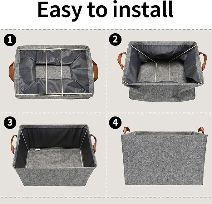 GRANNY SAYS Closet Storage Baskets, Collapsible Fabric Storage Bins with Metal Frame, Clothes Organizer Bins, Large Baskets for Shelves, Gray, 4-Pack