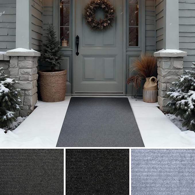 iCustomRug Ribbed Hallway Runner – 3'x12' Charcoal, Indoor/Outdoor, Non-Slip TPR Rubber Backing, Low-Profile All-Weather Carpet, Non-Shedding & Easy Care, Utility Rug Ideal for High Traffic Areas