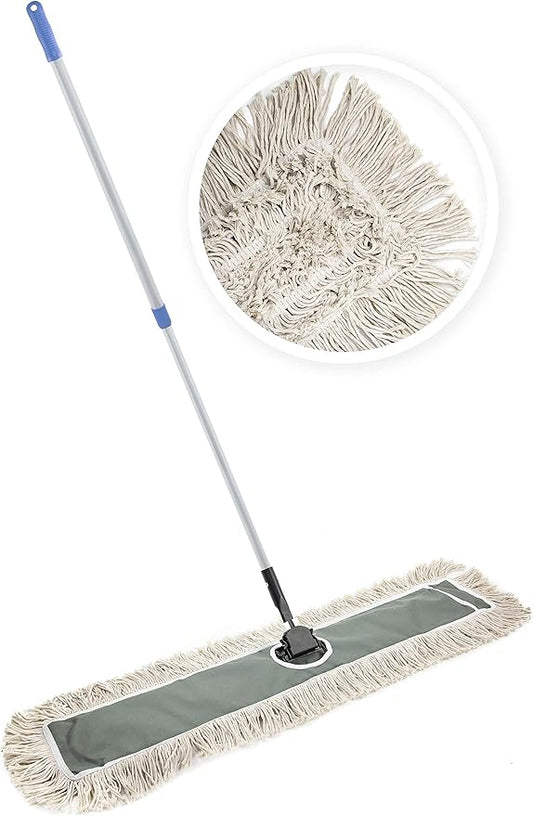 36" Industrial Cotton Floor Dust Mop with Adjustable Steel Handle - Commercial Mops for Hardwood, Tiles, Laminate, Vinyl, Garage epoxy, Bamboo Surface Cleaning and Flooring Push Dust Broom