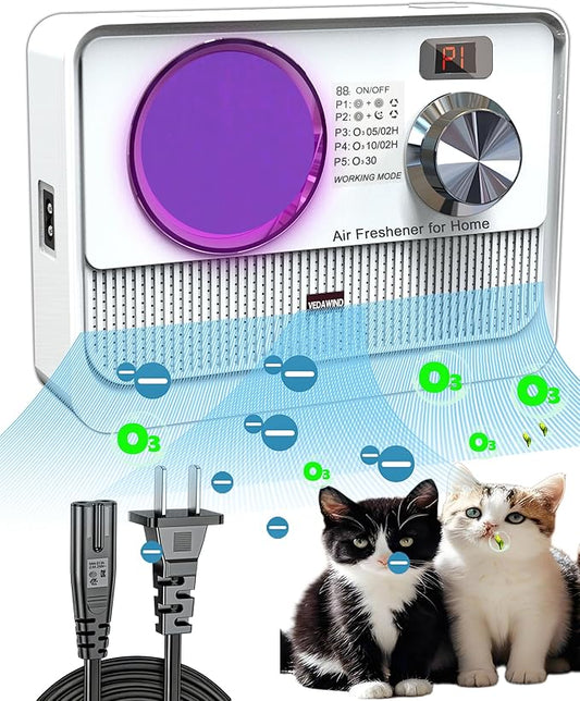3-in-1 Ionic Air Purifier, Cat Litter Deodorizer, Air Freshener for Home with Ozone Generator, Ionizer, U Light – Reduce Pets Poof Odor, Litter Smell, Smoke, Dust,Plug-in to Use