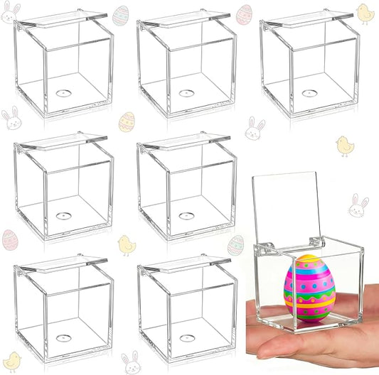 Blulu 8 Pcs Clear Acrylic Box with Lid Plastic Jewelry Mini Storage Box Mini Cube Containers for Candy and Tiny Jewelry Easter Party Favor(1.97 x 1.97 x 1.97 Inch,Flip Style)