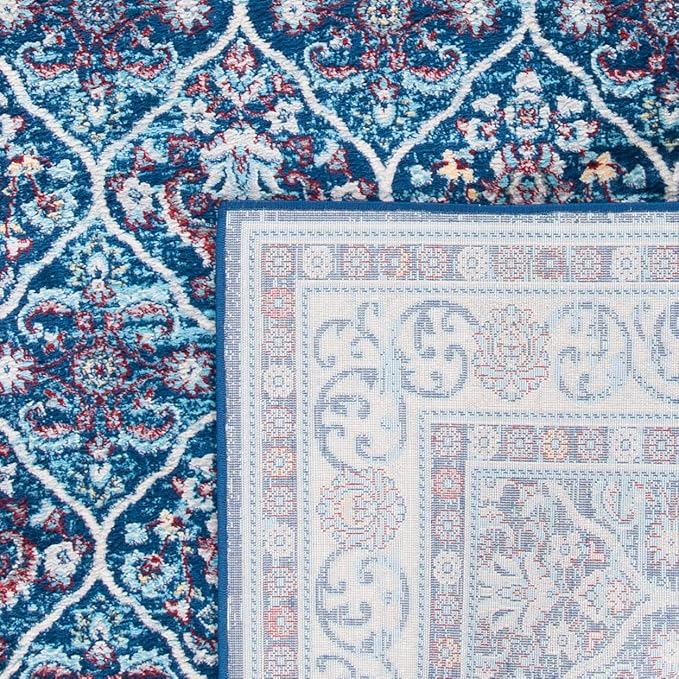 SAFAVIEH Brentwood Collection 8' x 10' Navy / Red BNT870N Oriental Damask Trellis Non-Shedding Living Room Bedroom Dining Home Office Area Rug