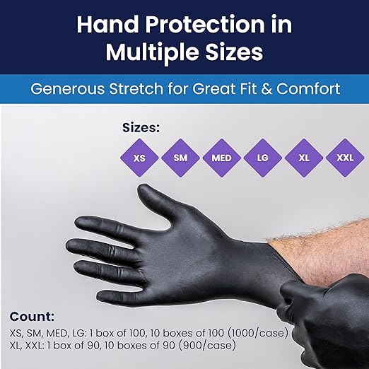 Adenna SHADOW Disposable Nitrile Gloves – 6 Mil, Medical Grade Exam Rubber Glove with Textured Grip, Non-Latex & Powder-Free, Case of 900, 2X-Large, Black