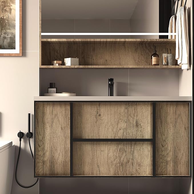 BOMENG Thick Brown Wood Contact Paper Peel and Stick Wallpaper Roll Self Adhesive Countertops Waterproof Removable Faux Wood Grain Vinyl Wrap Matte Burnt Brown Kitchen Cabinets Dresser 16"x118"