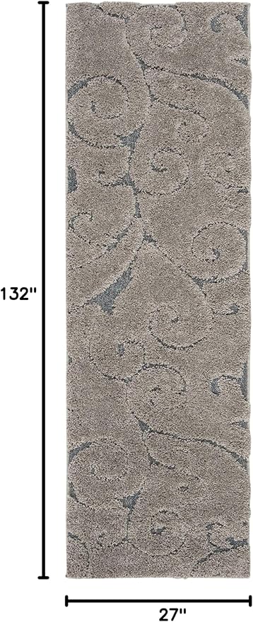 SAFAVIEH Florida Shag Collection Runner Rug - 2'3" x 11', Grey & Light Blue, Scroll Design, Non-Shedding & Easy to Clean, High-Low Plush Pile, Ideal for Bedroom, Foyer, Hallway (SG455-1160)