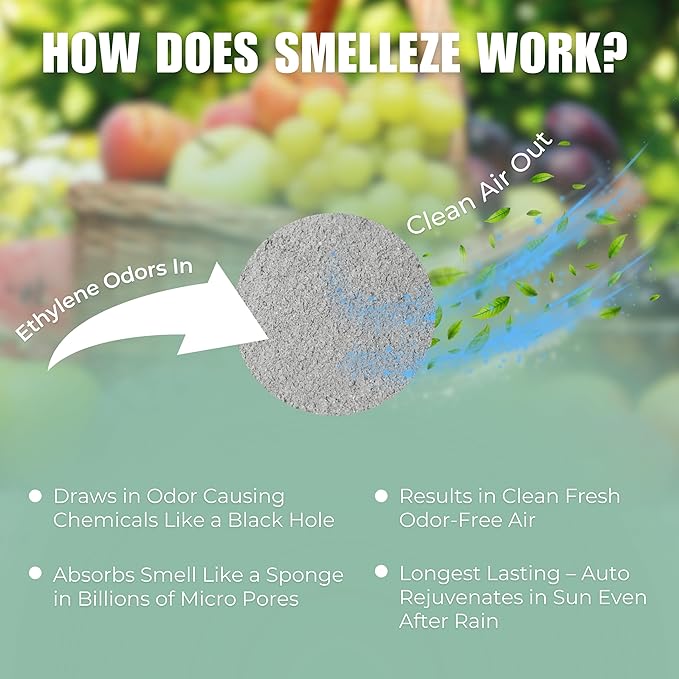 SMELLEZE Reusable Ethylene Gas Absorber Pouch: Treats 300 Sq. Ft. to Keep Fruits & Vegetables Fresher