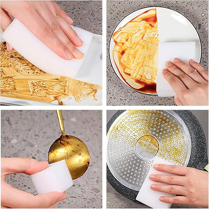 Melamine Sponge, 50Pcs+100Pcs+10Pcs,160pcs in total, Magic Sponge Eraser, Durable Cleaning Foam, Premium Scrubber Pads, for Sinks, Kitchen, Bathroom, Wall, Glass, Shoes, Multi-Purpose Powerful Sponge.
