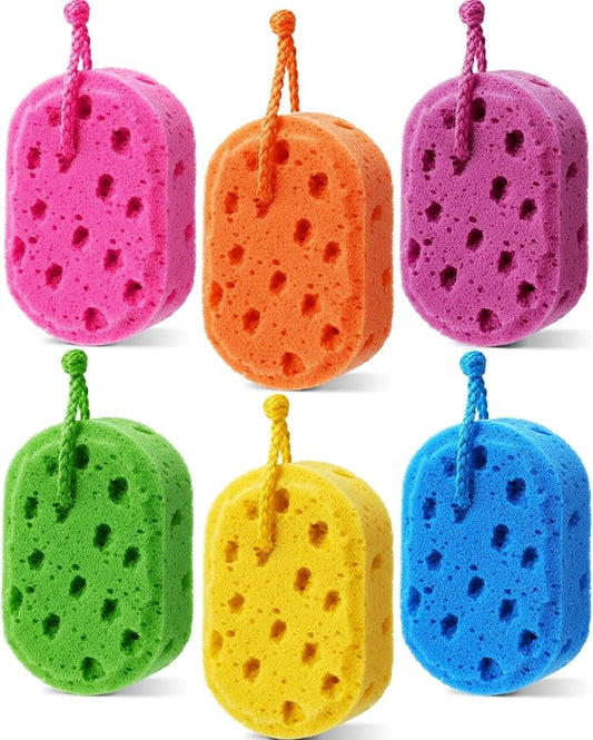 6 Pcs Exfoliating Bath Sponge Body Loofah Sponges Shower for Women Reusable Soft Bathing Pouf Foam Luffa Body Scrubber and Rich Lather, Color Matching (Bright Color)