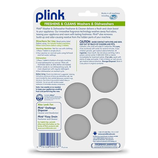 Plink 9013 Garbage Disposal Cleaner and Deodorizer, Variety Pack, 20-Count & -9024 Summit Brands Washer and Dishwasher Freshener Cleaner, 4 Tabs, Yellow, 1 Count (Pack of 4)
