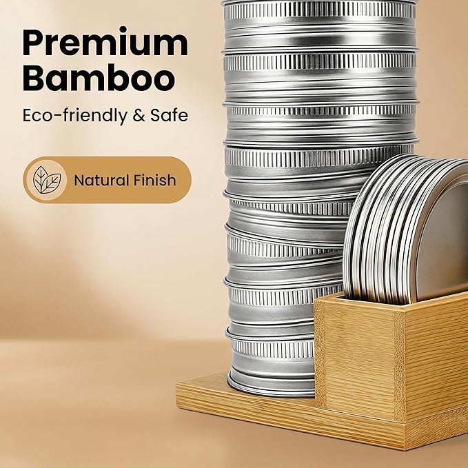 Mason Jar Lid Holder & Organizer Bamboo Storage Rack for Regular and Wide Mouth Lids and Rings Space-Saving Kitchen Mason Jar Accessories 2 Pack Holds 24 Lids & 24 Rings