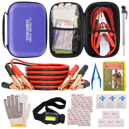 Car Roadside Emergency Kit with Battery Jumper Cables, Purple - Image 1