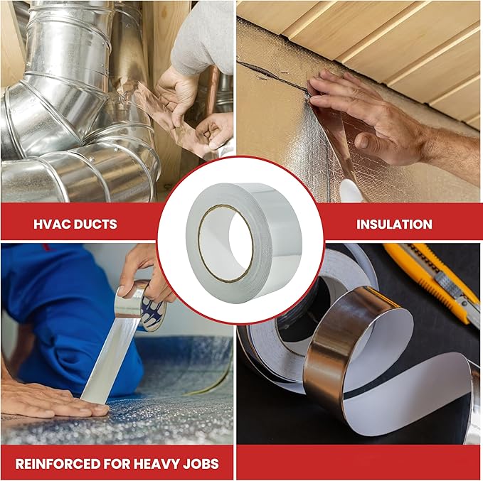 GGR Supplies AF-20R Professional/Industrial Grade High Temperature Heat Shield Resistant Aluminum Foil Tape Ideal for HVAC, Air Ducts Repair & More (3.6Mil): 4 in. Wide x 50 yds.