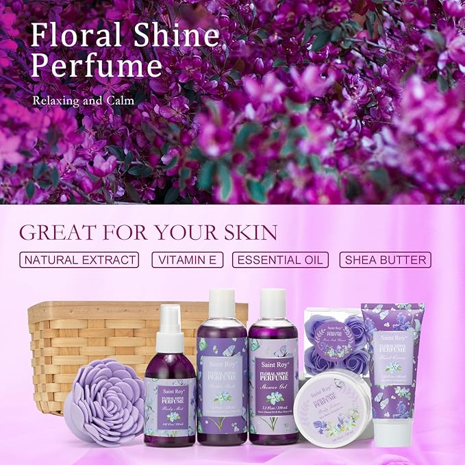 Bath & Shower Gifts for Women, Perfume Bath and Body Gift Basket, Skin Care Set, Spa Kit, Self-Care Set, Home Spa Gift, Pampering Kit, Relaxation Gift, Birthday, Christmas, Mother Day, Anniversary