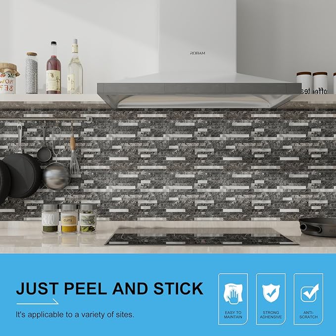 Peel and Stick Backsplash, 10-Sheet Peel and Stick Tiles PVC Wall Tile Stick on Backsplash for Kitchen