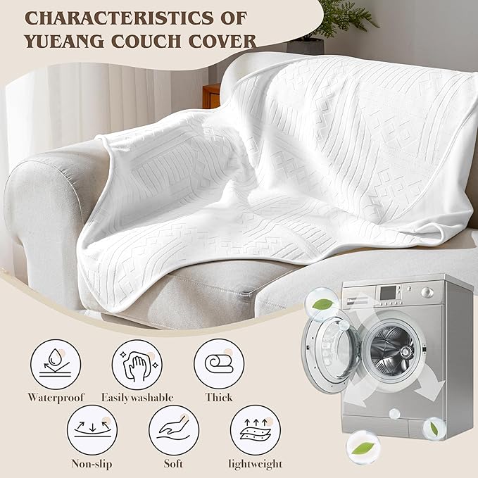 Waterproof Recliner Chair Cover - Washable Double-Sided Velvet and Pattern Reversible Cover for Couch, Bed, Car and Sofa Protection for Dogs (30x40in/White）