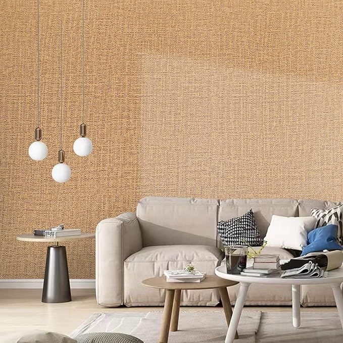 Peel and Stick Wallpaper Orange Grass Cloth Wall Paper - 15.7 x 98 Inch Self Adhesive Wallpaper Peel and Stick, Easy to Paste Wall Contact Paper for Stand Liner, Table and Door Makeover Decor