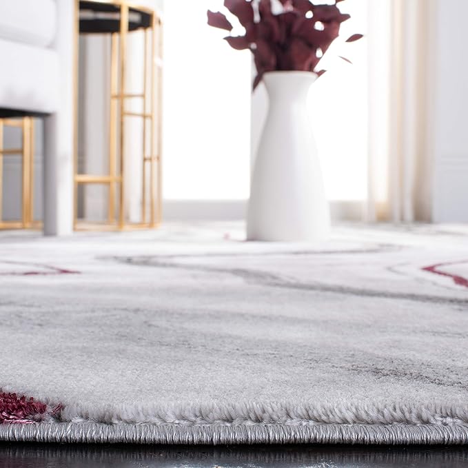 SAFAVIEH Craft Collection Area Rug - 8' x 10', Grey & Wine, Modern Abstract Marble Pattern Design, Non-Shedding & Easy Care, Ideal for High Traffic Areas in Living Room, Bedroom (CFT819S)