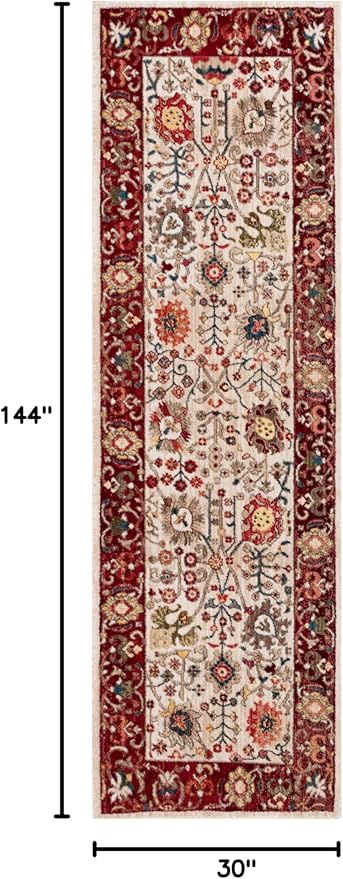 SAFAVIEH Kashan Collection Runner Rug - 2'6" x 12', Ivory & Red, Traditional Oriental Design, Non-Shedding & Easy Care, Ideal for High Traffic Areas in Living Room, Bedroom, Dining (KSN303D-212)