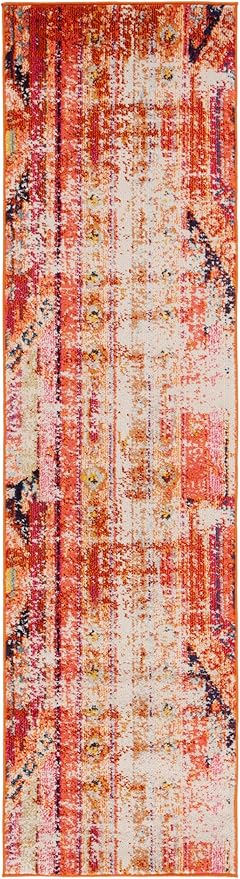 SAFAVIEH Monaco Collection Runner Rug - 2'2" x 12', Orange & Multi, Boho Chic Tribal Distressed Design, Non-Shedding & Easy Care, Ideal for High Traffic Areas in Living Room, Bedroom (MNC222H)