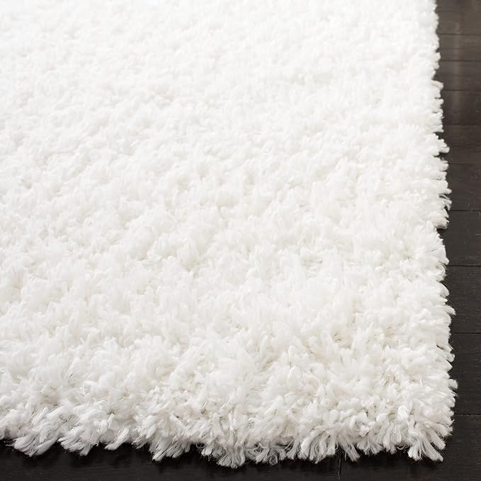 SAFAVIEH August Shag Collection Area Rug - 6'7" x 9', White, Solid Design, Non-Shedding & Easy Care, 1.5-inch Thick Ideal for High Traffic Areas in Living Room, Bedroom (AUG200A)