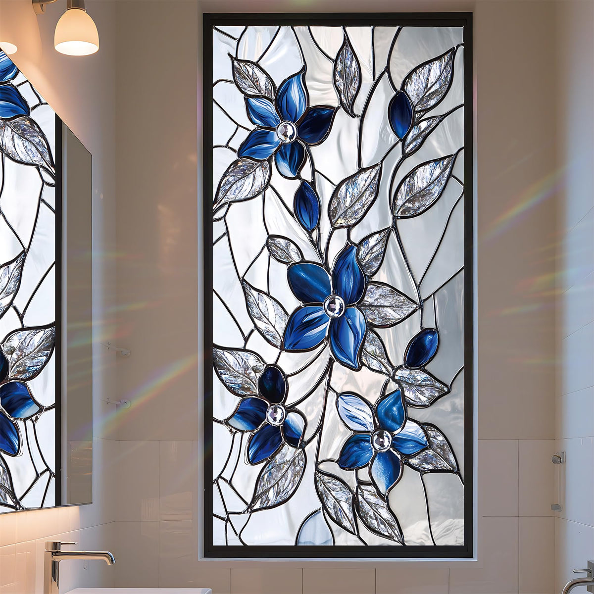 Stained Glass Window Privacy Film Static Cling - Rainbow | Home Repair - Image 1