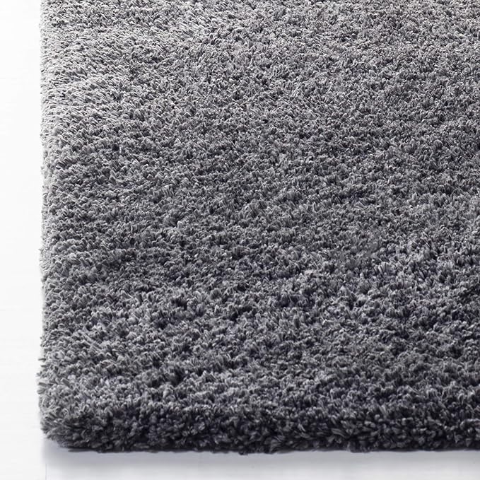 SAFAVIEH Fontana Shag Collection Accent Rug - 4' Square, Silver, Solid Pattern, Non-Shedding & Easy Care, 2-inch Thick, Ideal for The Living Room, Dining, Bedroom (FNT800G)
